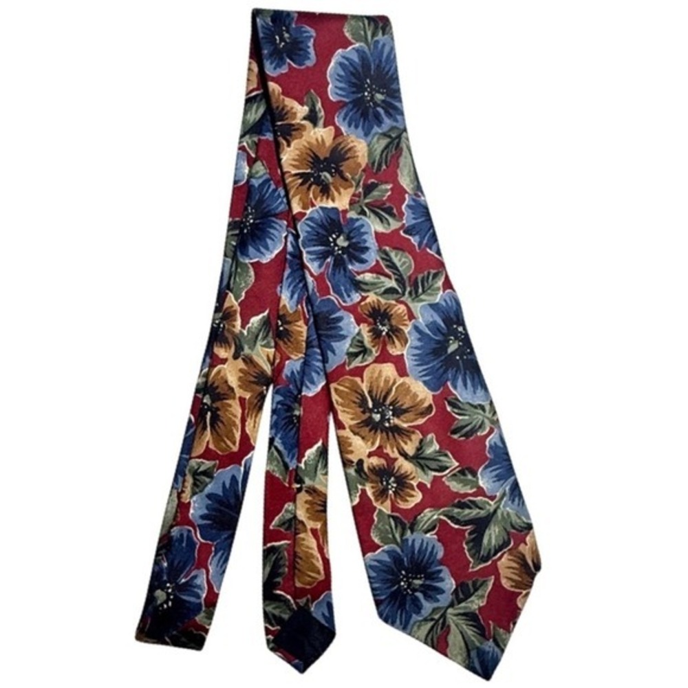 Vintage 90s Oscar de la Renta Tie Red Floral Luxury Designer Necktie Baroque